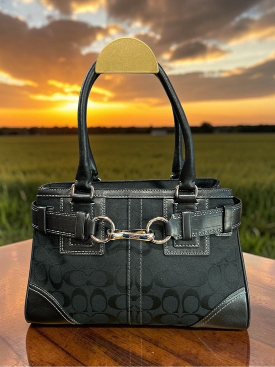 Coach Handbags - Coach Black Signature Canvas Satchel with Silver Hardware